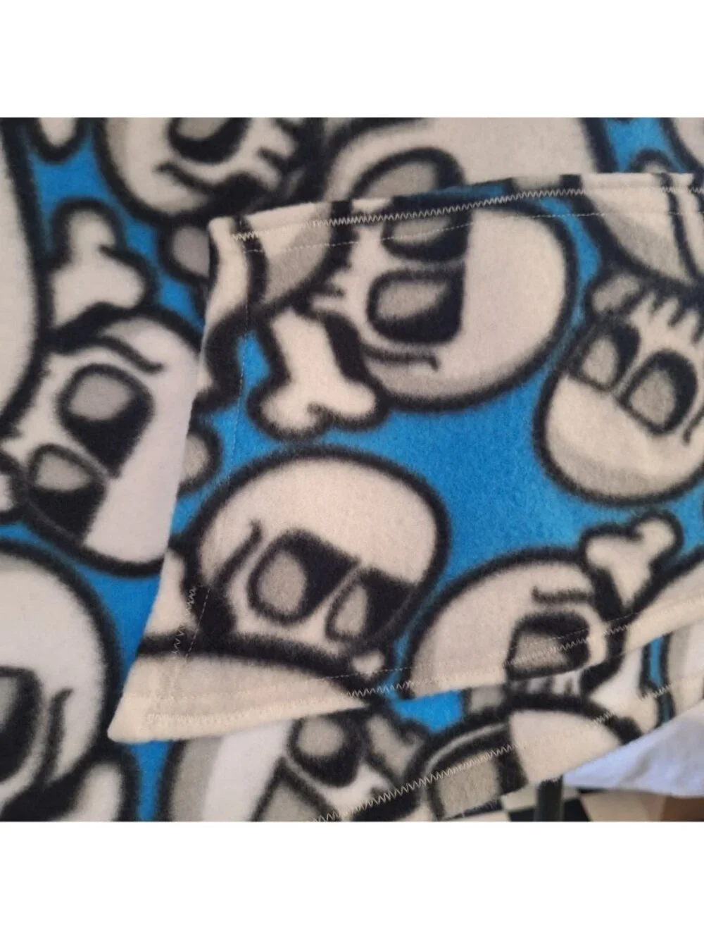 Fleece Handmade Kids  Skull Poncho W Pocket & Hood Car Seat Blue Black White